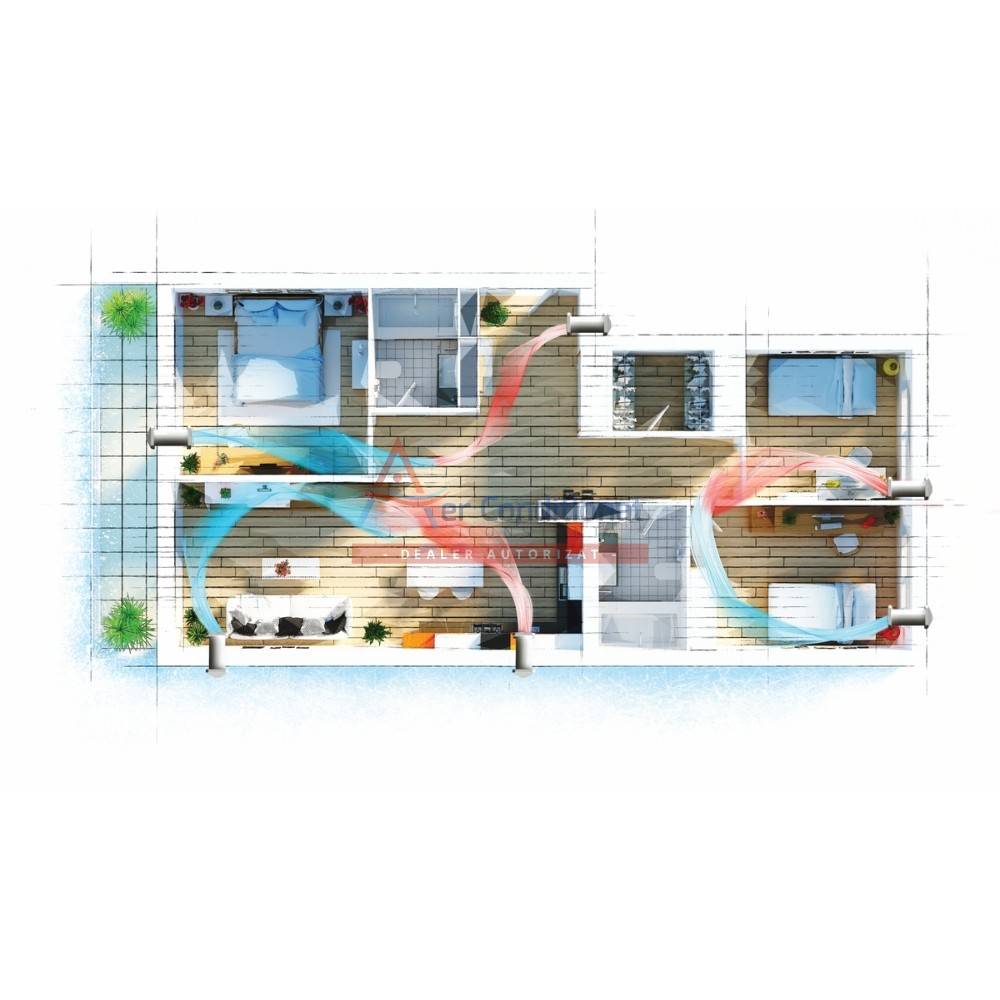 BSK ZEPHYR Sistem de ventilație cu recuperare de căldură și flux alternativ, control Wi-Fi, senzori de temperatura & umiditate si telecomanda - vTUB700